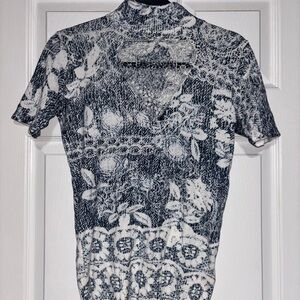 Elegant Women's Lace Top - Navy and White